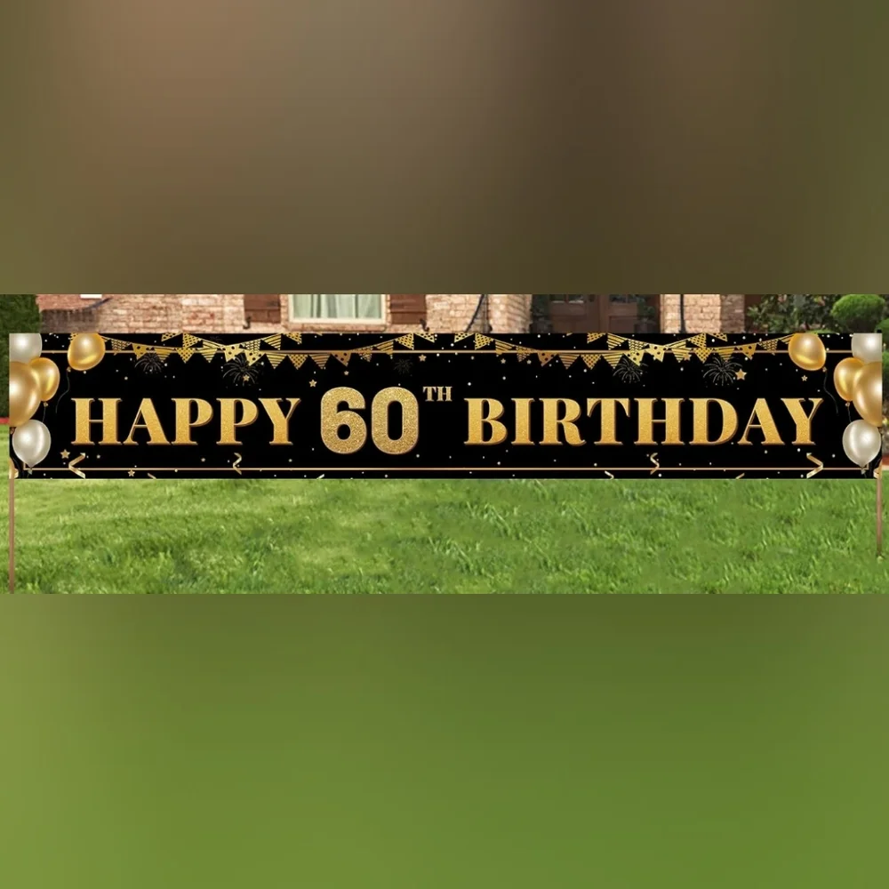 HAPPY 60TH BIRTHDAY Elegant Gold and Black Banner